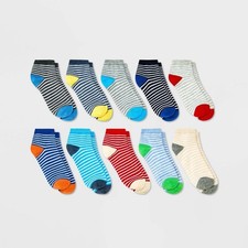 Boys' 10pk Lightweight Striped Ankle Socks - Cat Jack Size Small 5.5-8.5