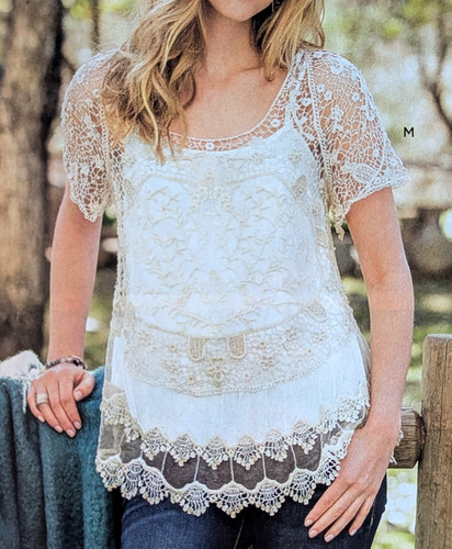 Sundance Catalog Sentimental Splendor Ivory Crochet Lace Tunic Top Small