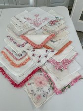 VINTAGE HANKIES HANDKERCHIEFS - LOT OF 24 TOUCHES OF WEDDING PINK