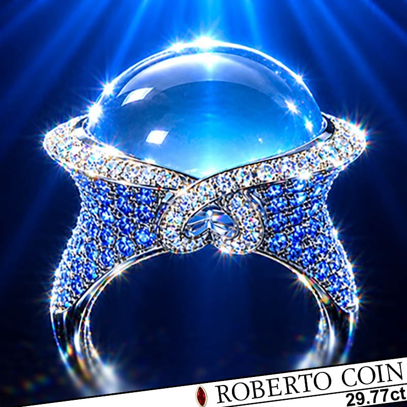 ROBERTO COIN Diamond Ring 18K Gold 29.77ct Aquamarine Sapphire Diamond Ring |NR