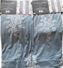 Velvet Embroidered Drapes in Soft Blue