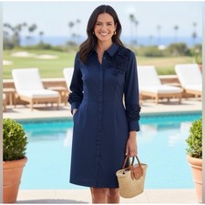 Chico's Navy Blue Flourette Shirt Dress – Knee-Length Long Sleeve Tunic