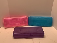Vtg 90s SPACEMAKER 13" Long Pencil Ruler Storage Cases Purple Pink Blue Lot of 3