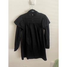 Womens Black Lace Ruffle Mock Neck Flutter Sleeve Mini Dress XS New