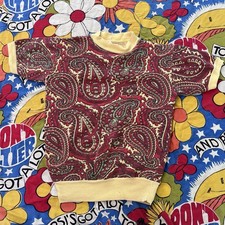 Vintage 60s Paisley Print Ringer Sweatshirt: Youth Size 10/12, Women's XXS