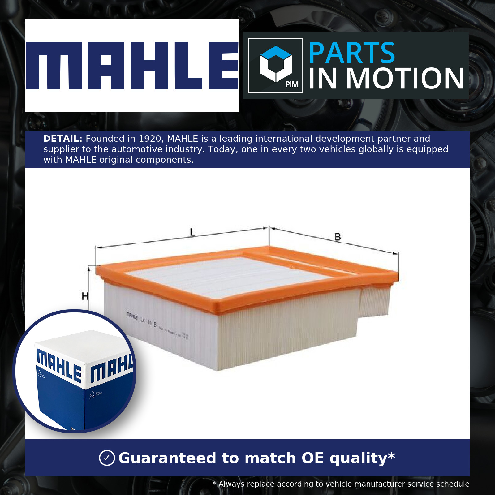 Air Filter LX1019 Mahle 079133843A 76598726 79926001 Genuine Quality Guaranteed