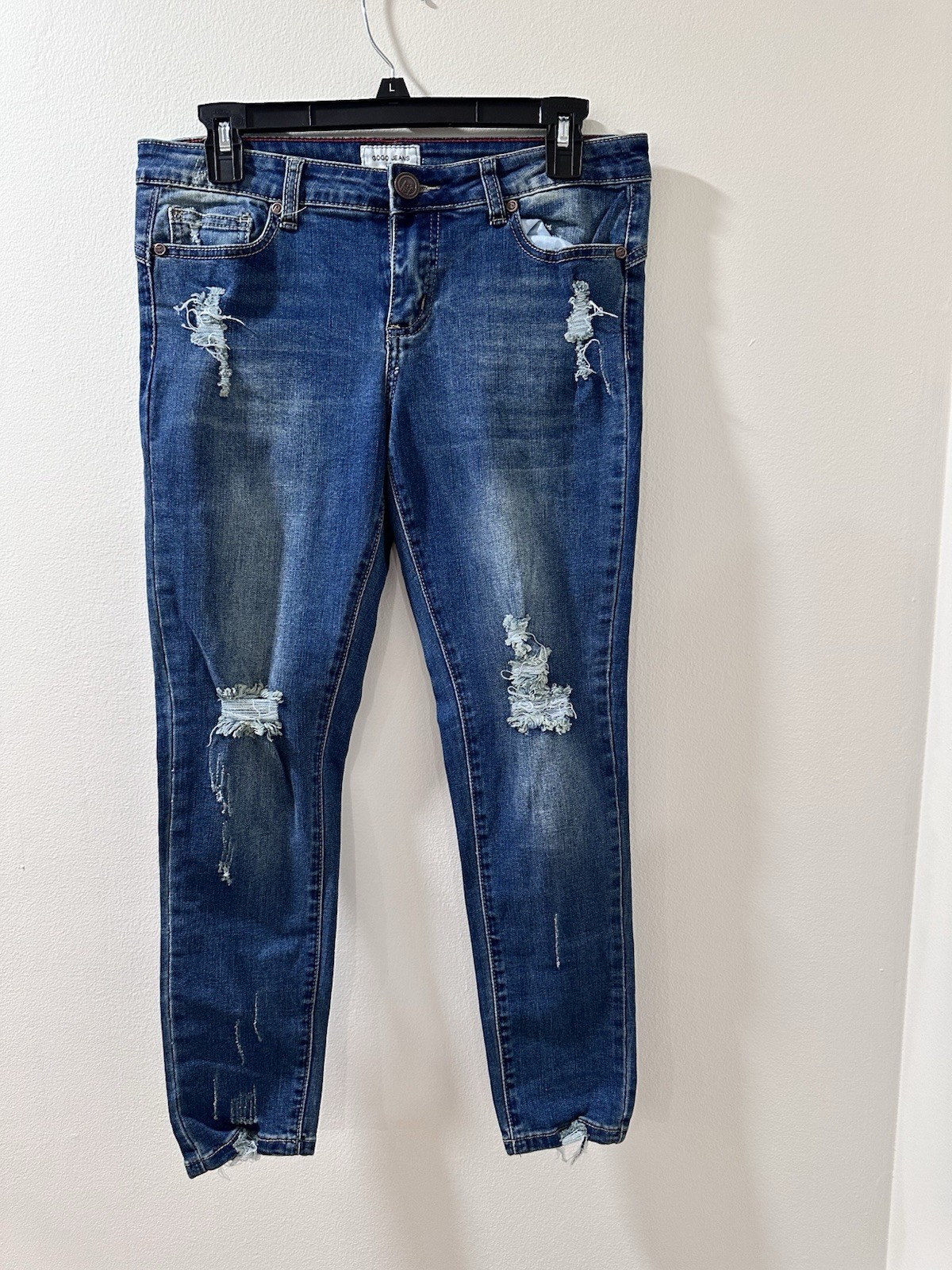 Juniors GOGO Jeans Blue Denim High Rise Ankle Distressed Dark Wash Size 7