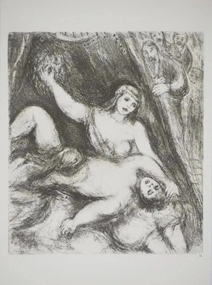 Marc CHAGALL: Dalila Cuts Samson's Hair, Signed Heliogravure