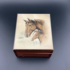 Vtg Ruane Manning Mare & Colt Cedar Wood Trinket Box Horse Jewelry Keepsake Box