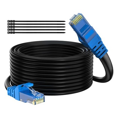 Adoreen Cat 6 Outdoor Ethernet Cable 100 Ft Black, High Speed 100FT, Black