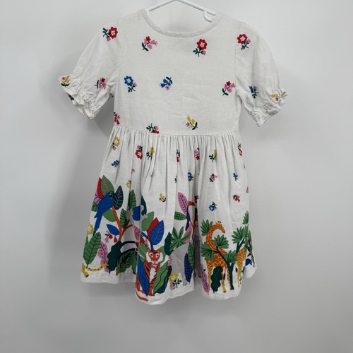 Mini Boden Linen Blend Jungle Print Girls Dress Tulle Floral Animals Size 2-3 Y