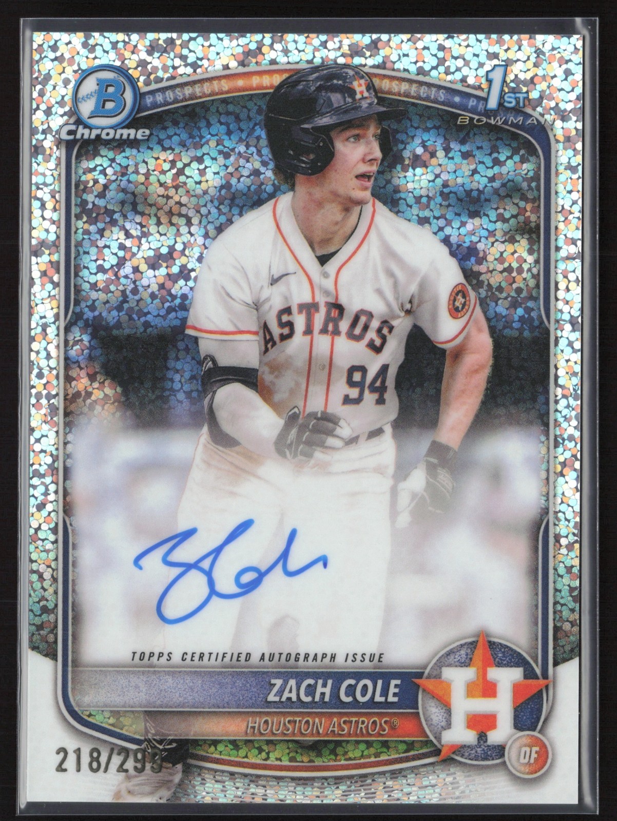 2025 BOWMAN CHROME ZACH COLE AUTO SPECKLE REFRACTOR 218/299 1ST PROSPECT