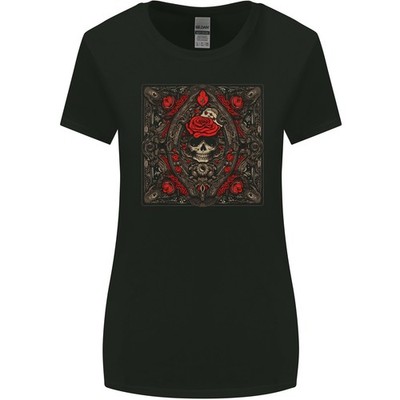 Ornate Playing Card Schädel Goth Gothic Damen T-Shirt Mit Weiterem Schnitt
