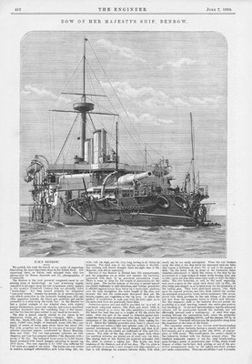 HMS BENBOW Royal Navy Battleship 2 x Antique Prints 1889