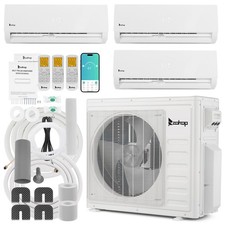 28K BTU 3 Zone 2 x 9000 BTU+ 12000 BTU Ductless Split Air Conditioner +Heat Pump