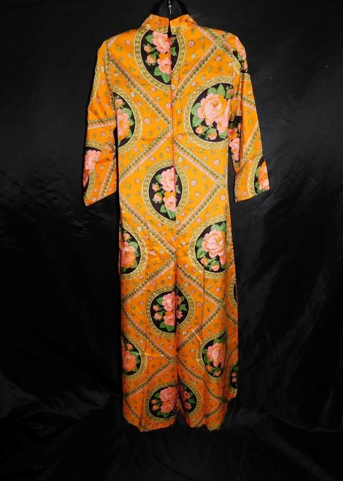 Mono Floral Naranja Vintage Años 60 XS S Pierna Ancha Maxi Manga Larga Psicodélico Foto 2 de 4