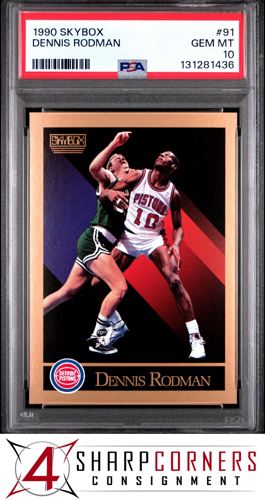 1990 SKYBOX #91 DENNIS RODMAN PISTONS HOF PSA 10