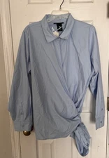 NWT Ashley Stewart Women’s Size 16 Blue Tie Front Wrap Blouse Shirt