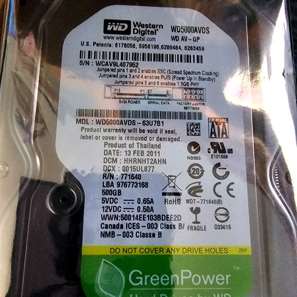 Western Digital GreenPower WD5000AVDS 500GB Internal Hard Drive 3.5" SATA 3.0 Gb - Image 2 of 4