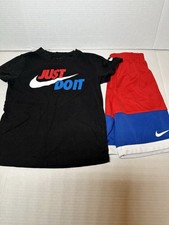 Nike Kids Logo Shirt and Short Set Boys Size 7 Red White Blue
