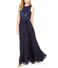 Calvin Klein Womens Sequin Gown Dress, navy, 8