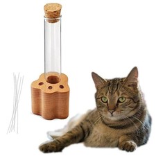 Porta Peli di Gatto Trasparente Base Legno Barattolo Peli di Gatto Pet Memorial Regalo Tavolo