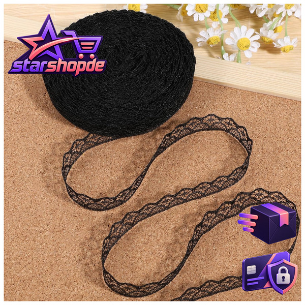 Spitzenband Schwarz Weiß 15Cm Baumwolle Dekoband Zierband FüR Hochzeit Deko DIY-image