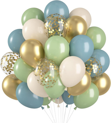 Luftballons Grün Blau 60 Stück, Grüne Luftballons, Salbeigrün Blau Helium Ballon