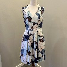 Cue Dress Women’s AU 12 Blue Floral Cotton Blend Sleeveless Work Party