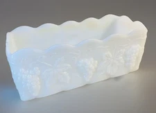 Anchor Hocking Fire King Milk Glass Window Planter Grapes & Leaves Motiff