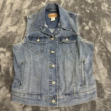 Levis Light Wash Blue Button Up Denim Trucker Jean Vest Stretch Women Size Med