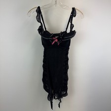 Victorias Secret Sexy Little Things Black Polka Dot Garter Slip Dress 34D