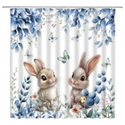 Easter Bunny Shower Curtain Watercolor Leaves 70"W x 70"L (Pack of 1) Blue