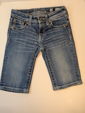 Miss Me Girl's Youth Bermuda Shorts 10 Blue JK6074m Bling Embroidered Distressed
