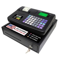 CR180 Steel Cash Register with Coin Drawer, 6,800 PLUs and 60 Departments, Black