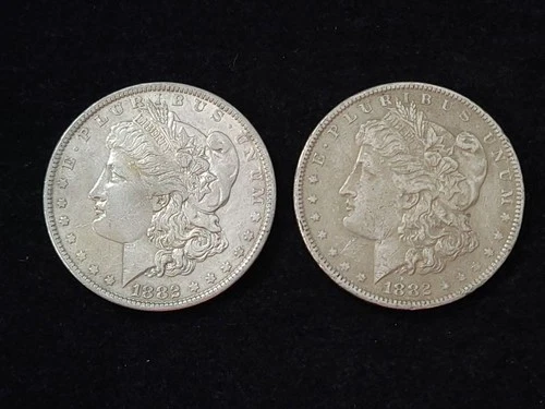 1882-O & 1882-O Morgan Silver Dollars XF-AU #1 NICE!