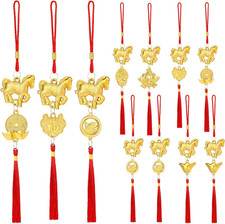 12 Pcs Chinese New Year Decorations 2026 Horse Feng Shui Lucky Charms with Red T