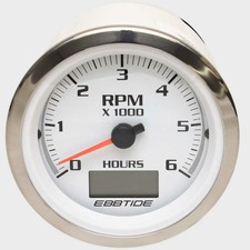 Ebbtide Boat Tachometer Marine Gauge 54711A | Beede Silver White 947354