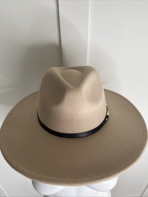Wide Brim Wool Felt Fedora Panama Cowboy Girl Hat Casual Cap Beige