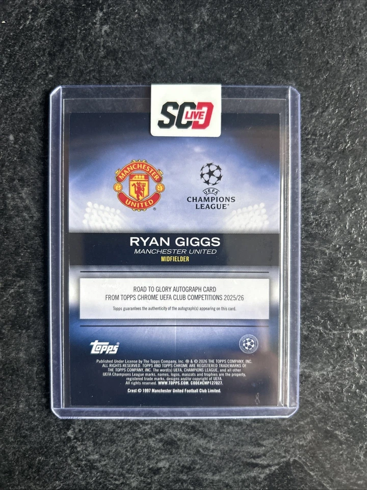 Topps Chrome UCC Ryan Giggs Manchester United Road To Glory Auto 25/25 Bookend - Image 2 of 2