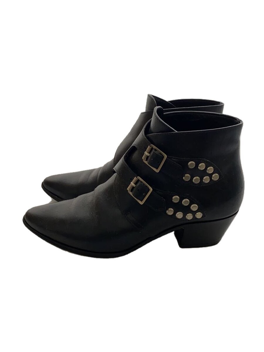 Saint Laurent Black Leather Studded Belt Short Boots Size 37 Style 335233