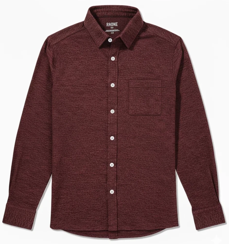 Rhone WFH Button Up Shirt Tawny Port Black Heather Men’s Medium Wicking NEW