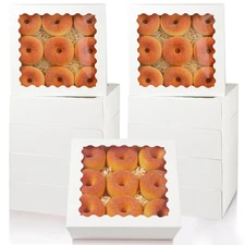 White 10x10x2.5 Inch Bakery Boxes with Window - 12 Pack Auto-Pop Up