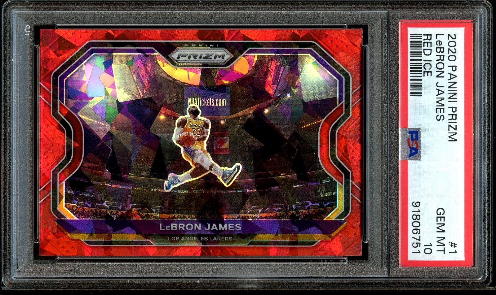 2020-21 Panini Prizm LeBron James #1 Red Ice Prizm Kobe Tribute PSA 10 Lakers