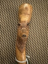 wooden walking stick hand carved with Bear face approx 49 inches