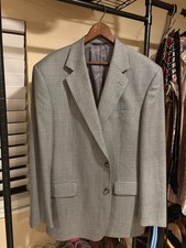 VTG Brooks Brothers Houndstooth Gray Blue Blazer 43R Wool Made In Canada