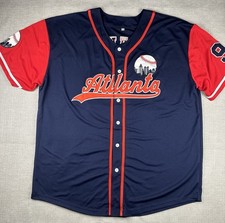 Men's Baseball Jersey Atlanta Braves 3XL Red Blue MLB Button Down Stitched NEW