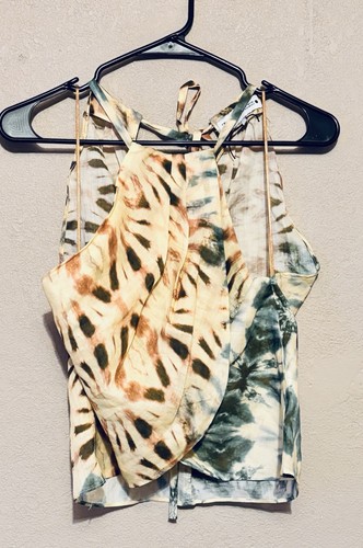 Zara Tie Up Halter Top Tie Dye Tropical Print Medium Open Cross Front - Picture 8 of 8