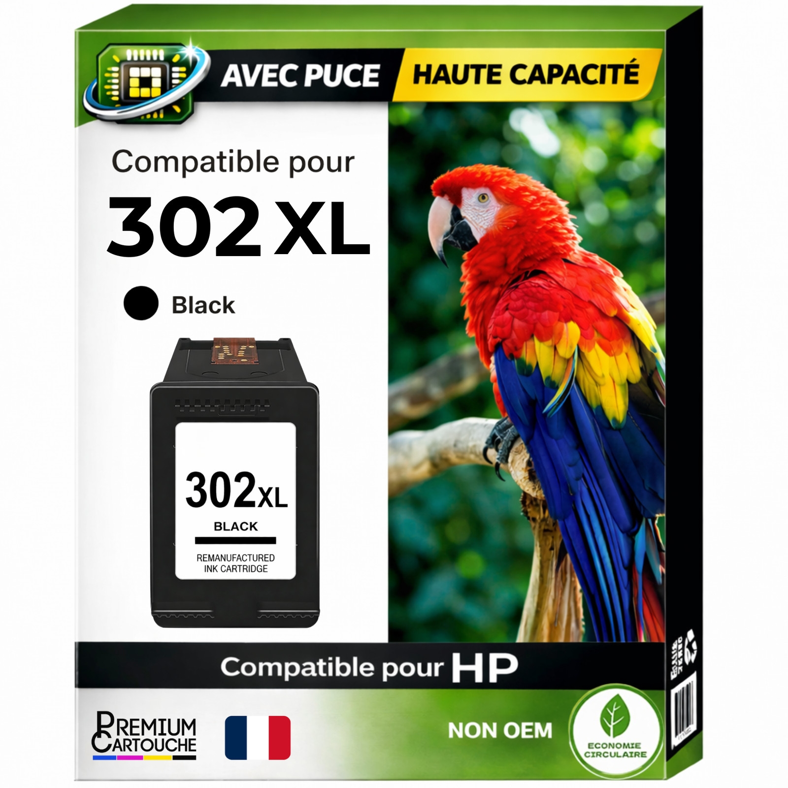Cartouche HP 302XL noir compatible jet d'encre haute capacité pour imprimante DeskJet et OfficeJet