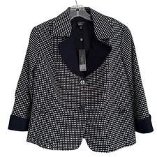 Talbots Grace Fit Navy Polka Dot Textured Knit Blazer Contrast Lapel NWT 14WP